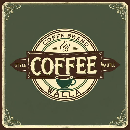 Vintage coffee brand label design with cup illustration, not related to instant masala tea for office