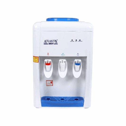Atlantis Sky 3 tap water dispenser hot cold and normal with white body and blue accents