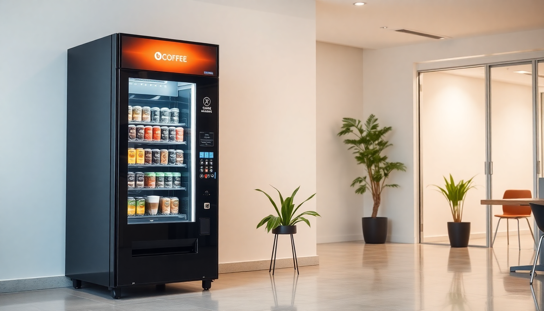 Modern coffee vending machine in a bright office