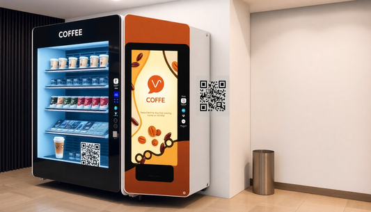 Modern coffee vending machine with UPI QR code