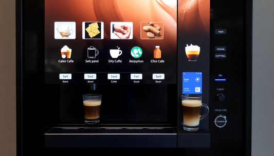 A sleek Atlantis Select 8 option vending machine dispensing coffee