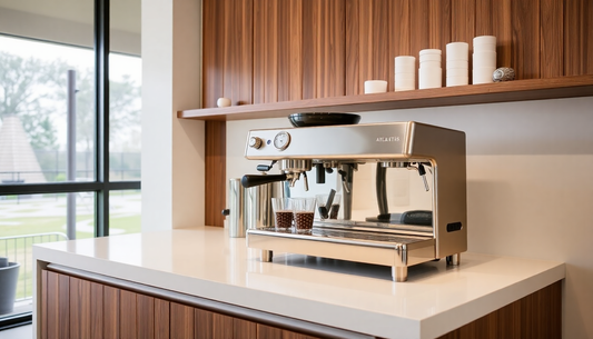 A sleek Atlantis 2 lane coffee machine on counter