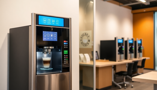 Modern coin operated coffee machine in office setting