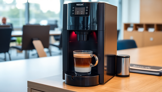 A Nescafe coffee machine brewing coffee in an office