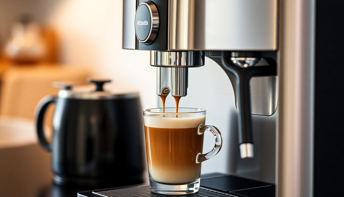 Close up of coffee pouring from Amazon Premixes Atlantis Coffee Machine Supplier Noida into glass cup