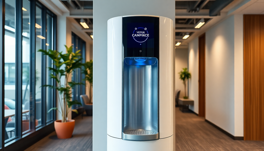 Modern water dispenser in office space offered by ATLANTIS Vending Machine Dealer
