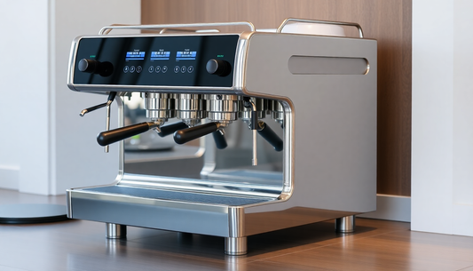 Modern stainless steel Atlantis Sky 3 Taps Floor Standing coffee machine on wooden surface