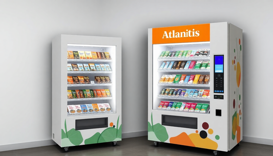 Two modern vending machines offering various snacks and coffee for coffee vending service in Ghaziabad NCR