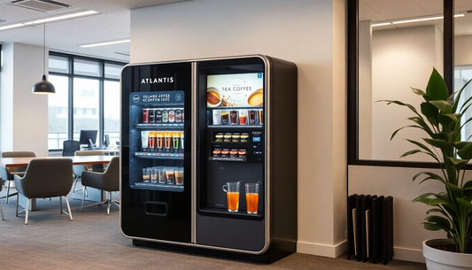 A sleek Atlantis tea coffee vending machine in office