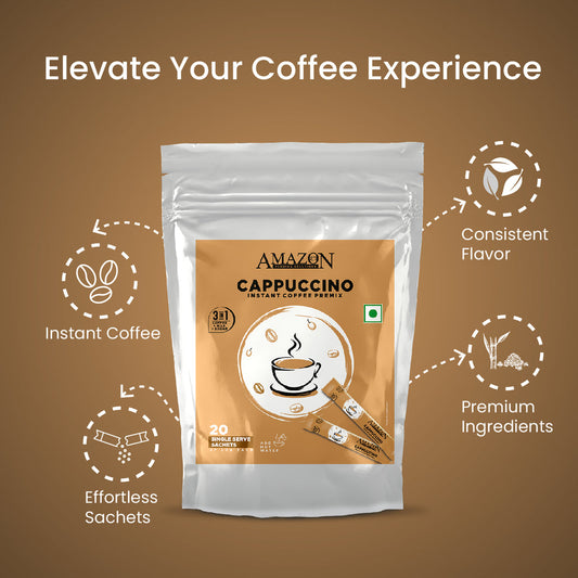 AMAZON 3-IN-1 CAPPUCCINO COFFEE instant coffee sachets with premium ingredients and consistent flavour