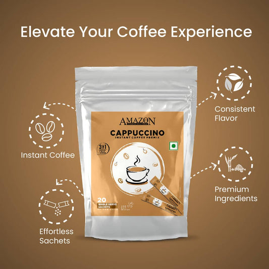 AMAZON 3-IN-1 CAPPUCCINO COFFEE instant coffee sachets with premium ingredients and consistent flavour