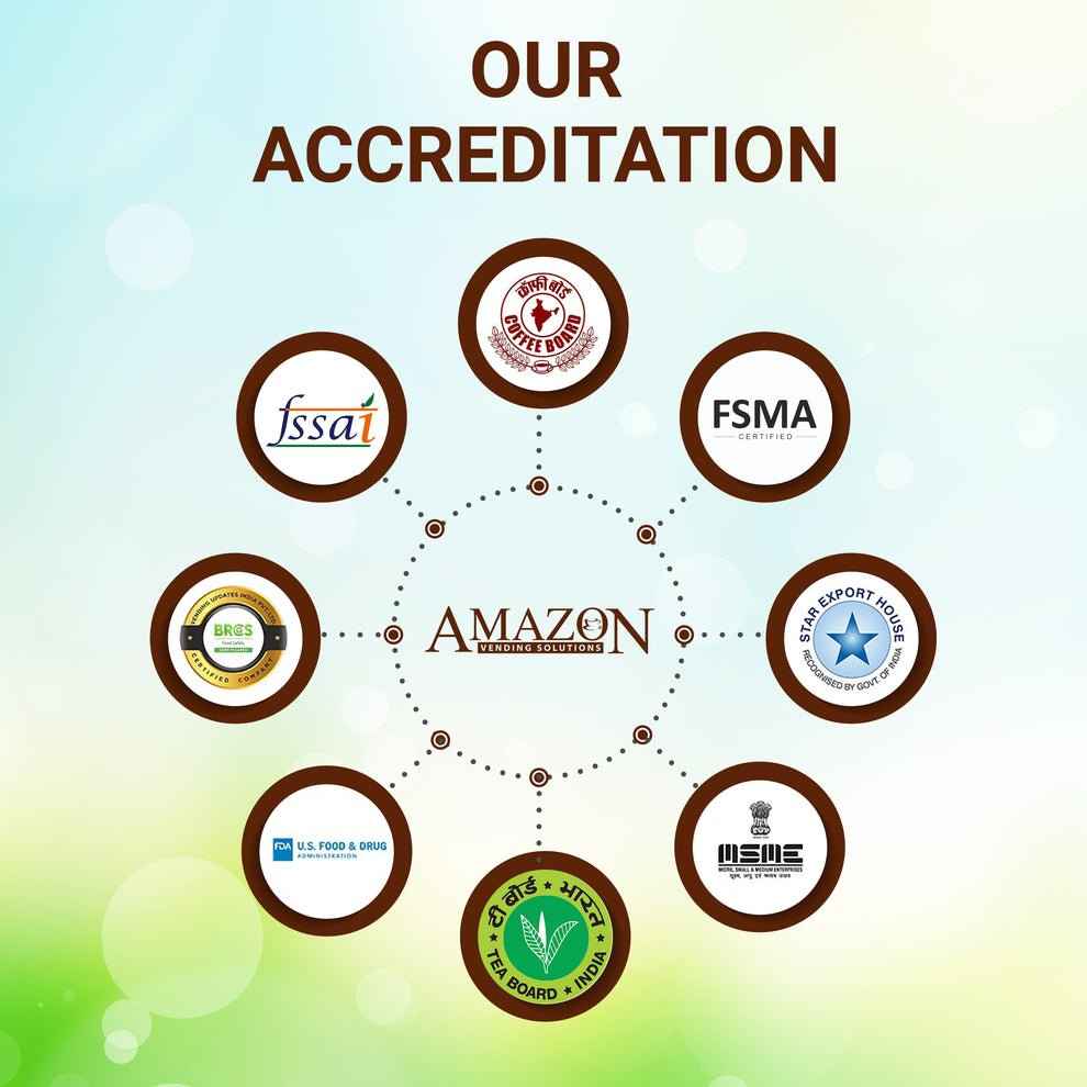 Amazon Gold instant coffee powder 250g vendor Tea coffee vending service accreditation logos