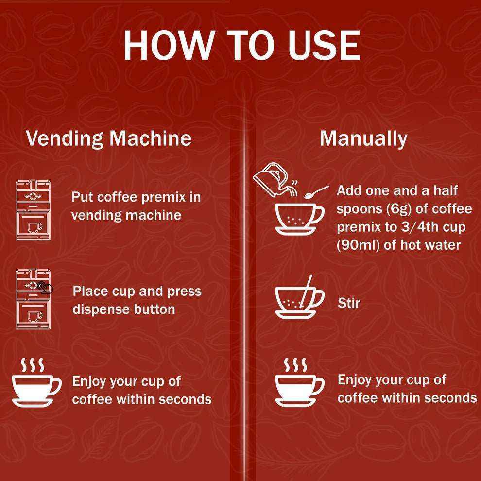 Instructions for using Amazon Instant Lemon Masala Tea Powder Premix with vending machine and manual preparation