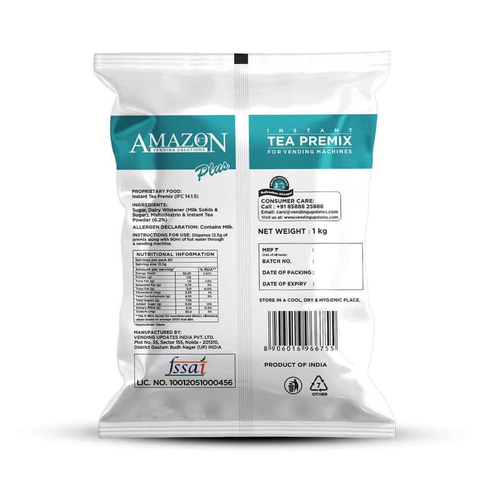 Amazon Plus regular tea premix 1kg packet for vending machines by Tea coffee vending service