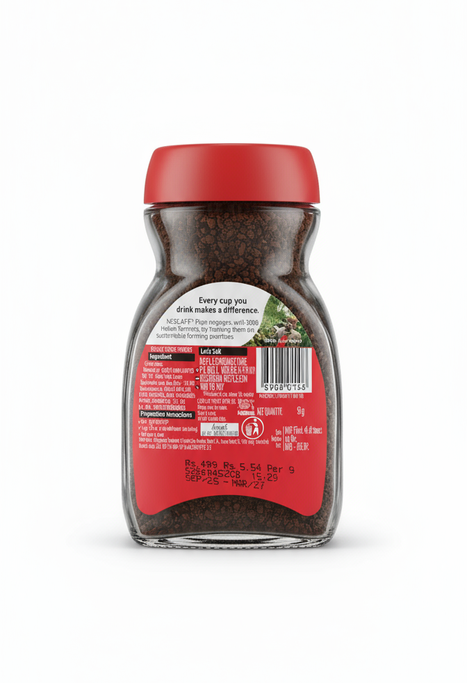 Back view of COFFEE WALLA instant coffee jar showing label with ingredients and barcode Amazon vending coffee Noida