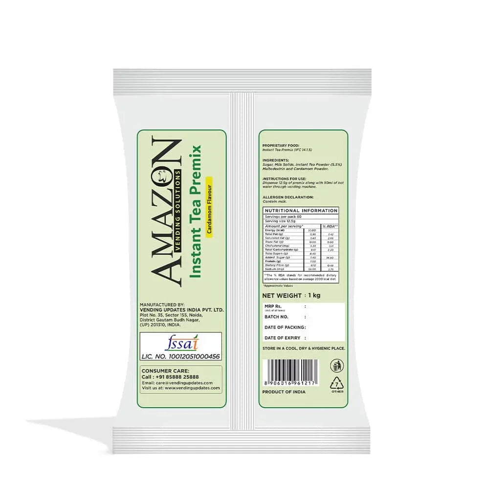Coffee walla Amazone premium instant cardamom tea 1kg pack white packaging for office use