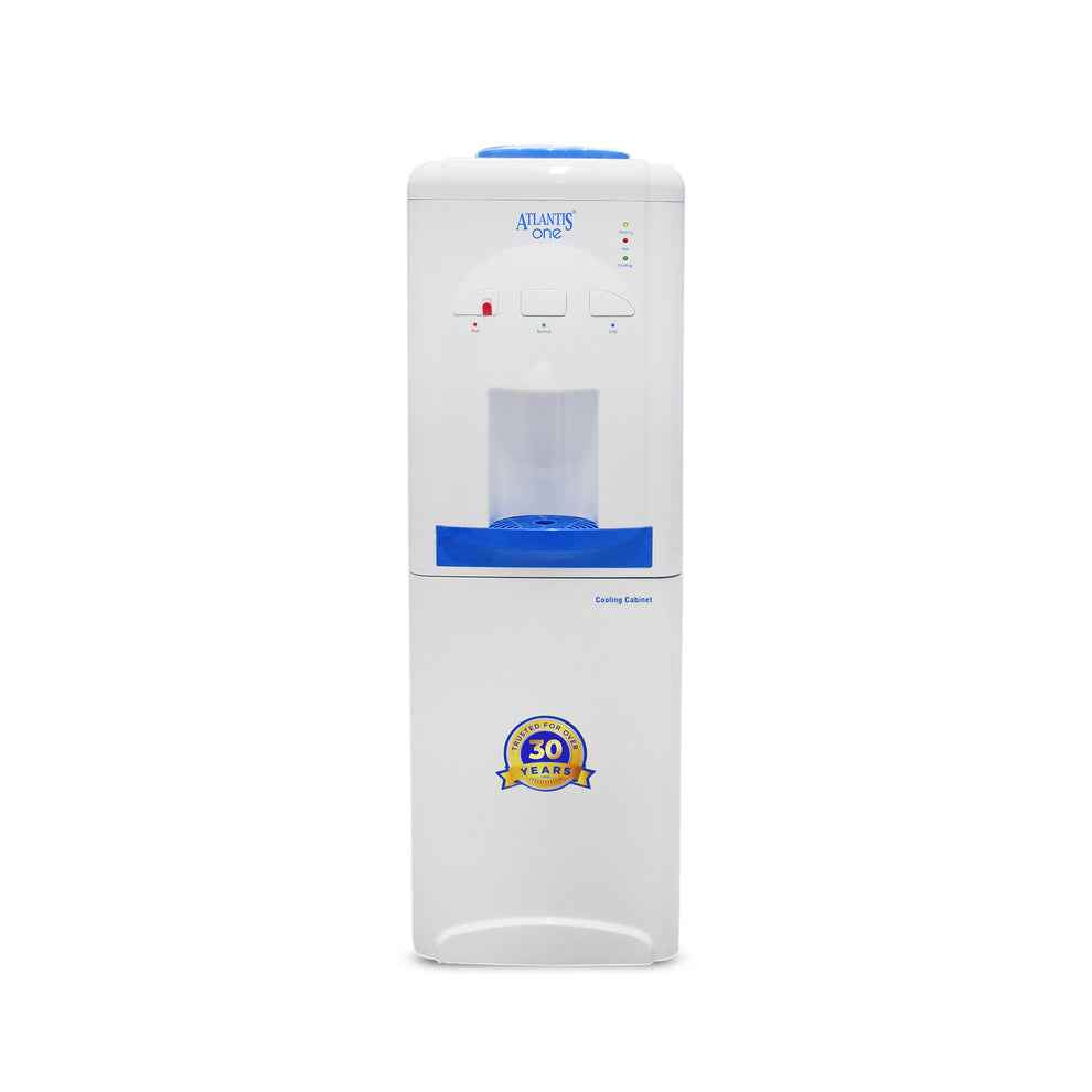 Atlantis 18L water dispenser with cooling cabinet white model with blue accents and two taps