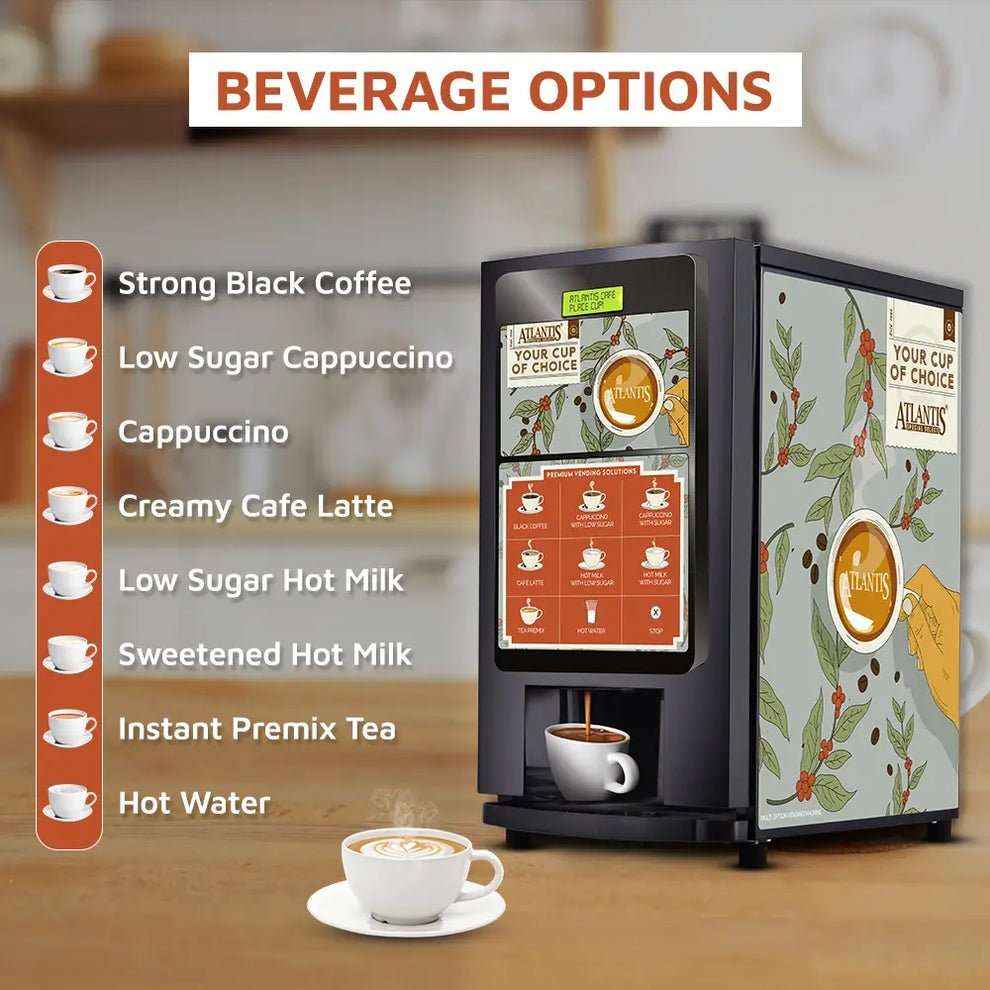 Atlantis select 8 Option coffee machine Coffee Machine Delhi Best Coffee Vending Machine for Offices - COFFEE WALLA