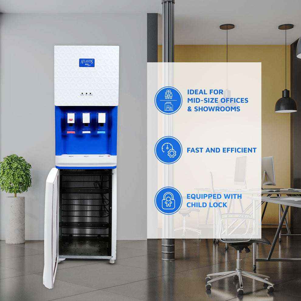 Atlantis Big Plus water dispenser for offices with child lock and cooling cabinet in modern office