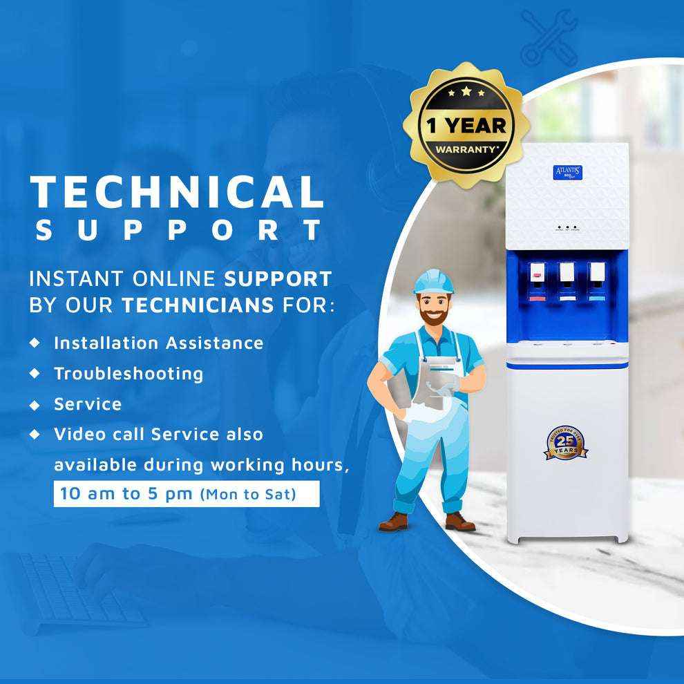 Atlantis Big Plus water dispenser for offices with three taps and one year warranty badge