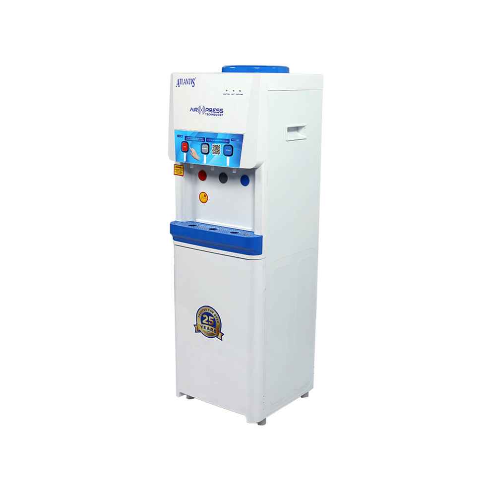 Atlantis Big Plus water dispenser in white and blue with hot and cold water taps from Tea coffee vending service