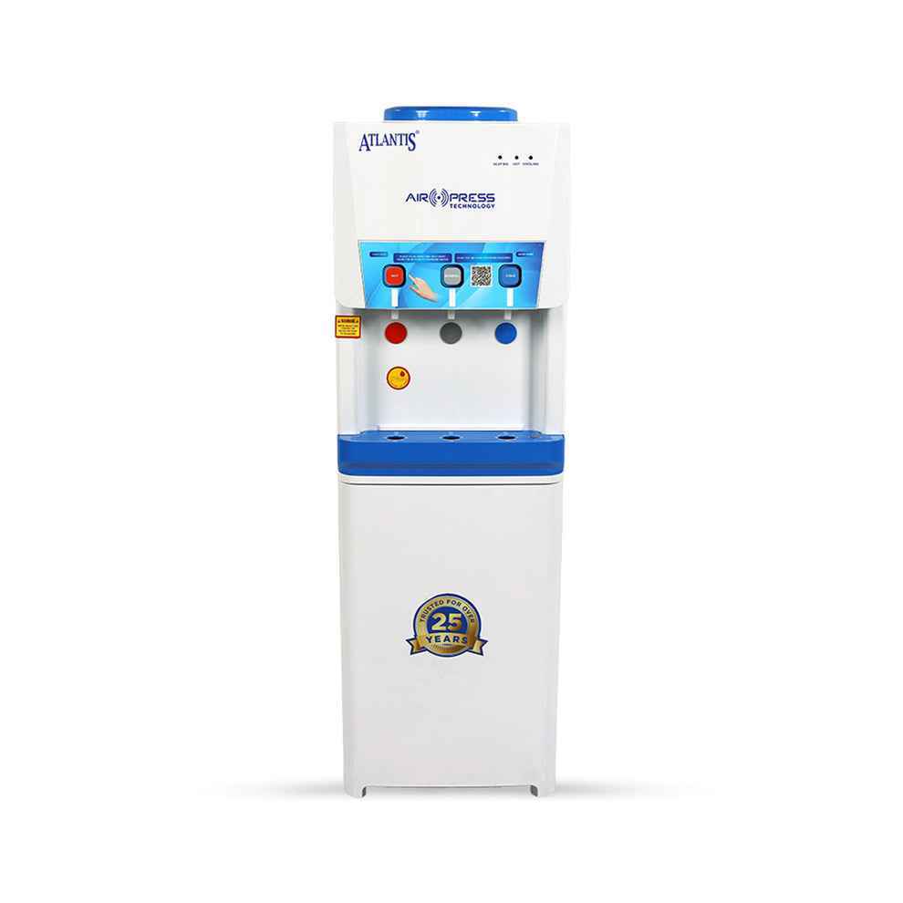 Atlantis Big Plus water dispenser with hot and cold water taps and 25 year warranty badge