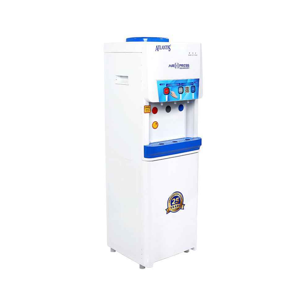 Atlantis Big Plus water dispenser in white and blue with hot and cold water taps