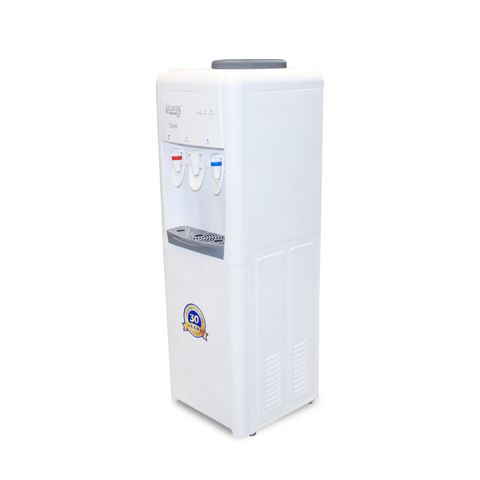 ATLANTIS FROSTY PLUS water cooler white freestanding model with hot cold and normal water taps