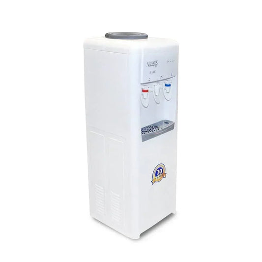 White ATLANTIS FROSTY PLUS water cooler with hot and cold water taps and drip tray
