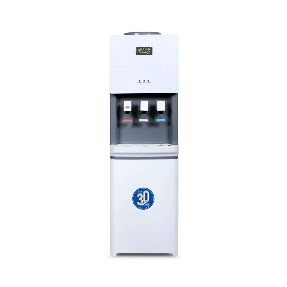 ATLANTIS JUMBO PLUS water machine white freestanding dispenser with hot cold and normal water taps