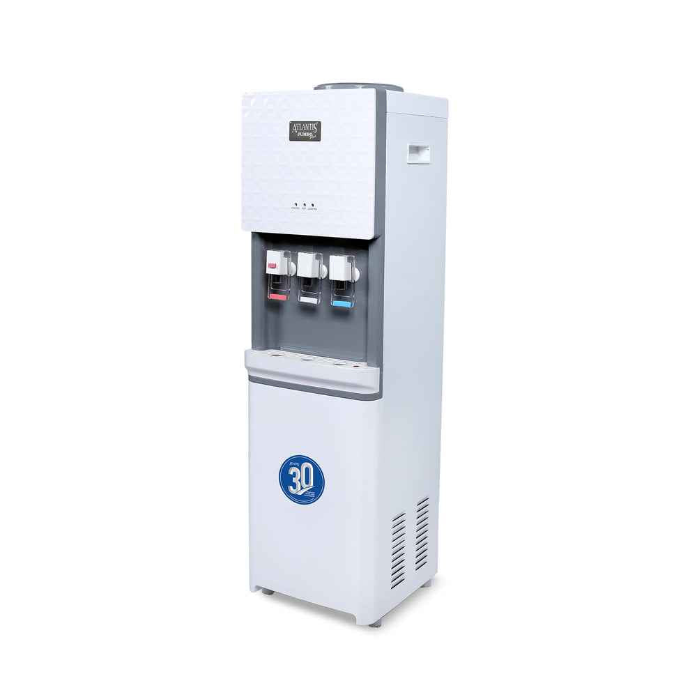 ATLANTIS JUMBO PLUS water machine white freestanding dispenser with hot cold and room temperature taps