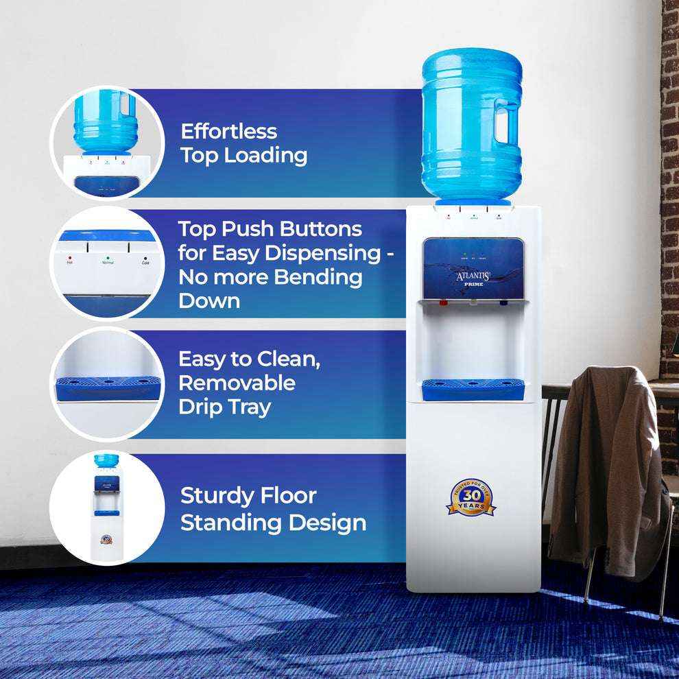 Atlantis Prime 3 tap water dispenser with effortless top loading and easy to clean drip tray
