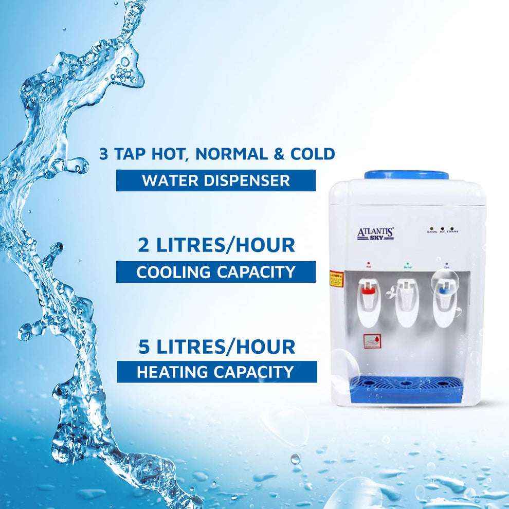 Atlantis Sky water dispenser with hot and cold tap featuring three taps and heating and cooling capacity