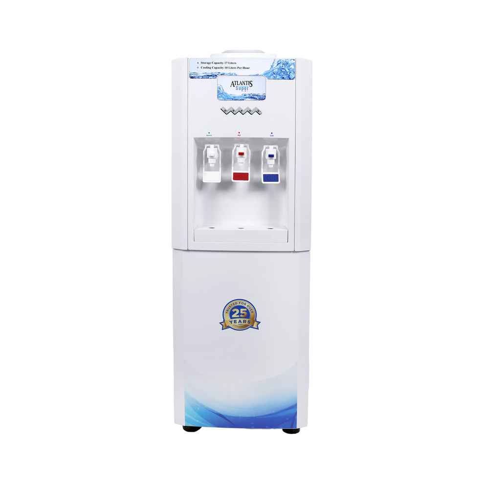 Atlantis super water dispenser white freestanding water cooler with three taps for hot cold and normal water