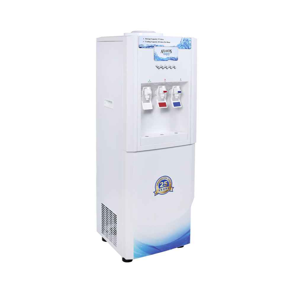 Atlantis super water dispenser white freestanding unit with three taps and cooling vents