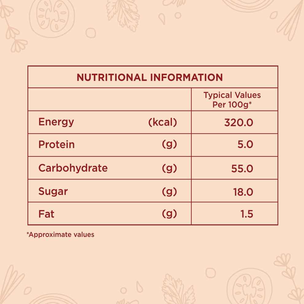 Nutritional information table for Atlantis tomato soup powder for vending machines showing energy protein carbohydrate sugar and fat