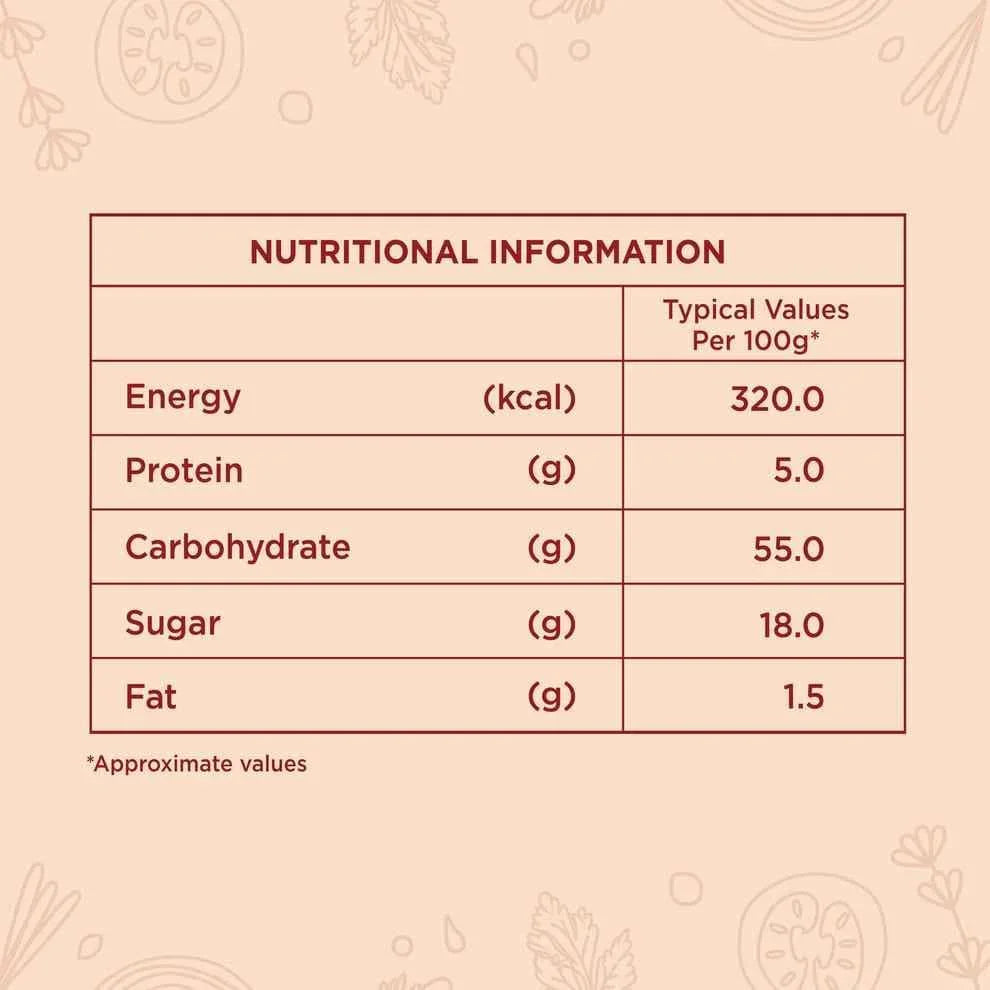 Nutritional information table for Atlantis tomato soup powder for vending machines showing calories protein carbs sugar and fat content