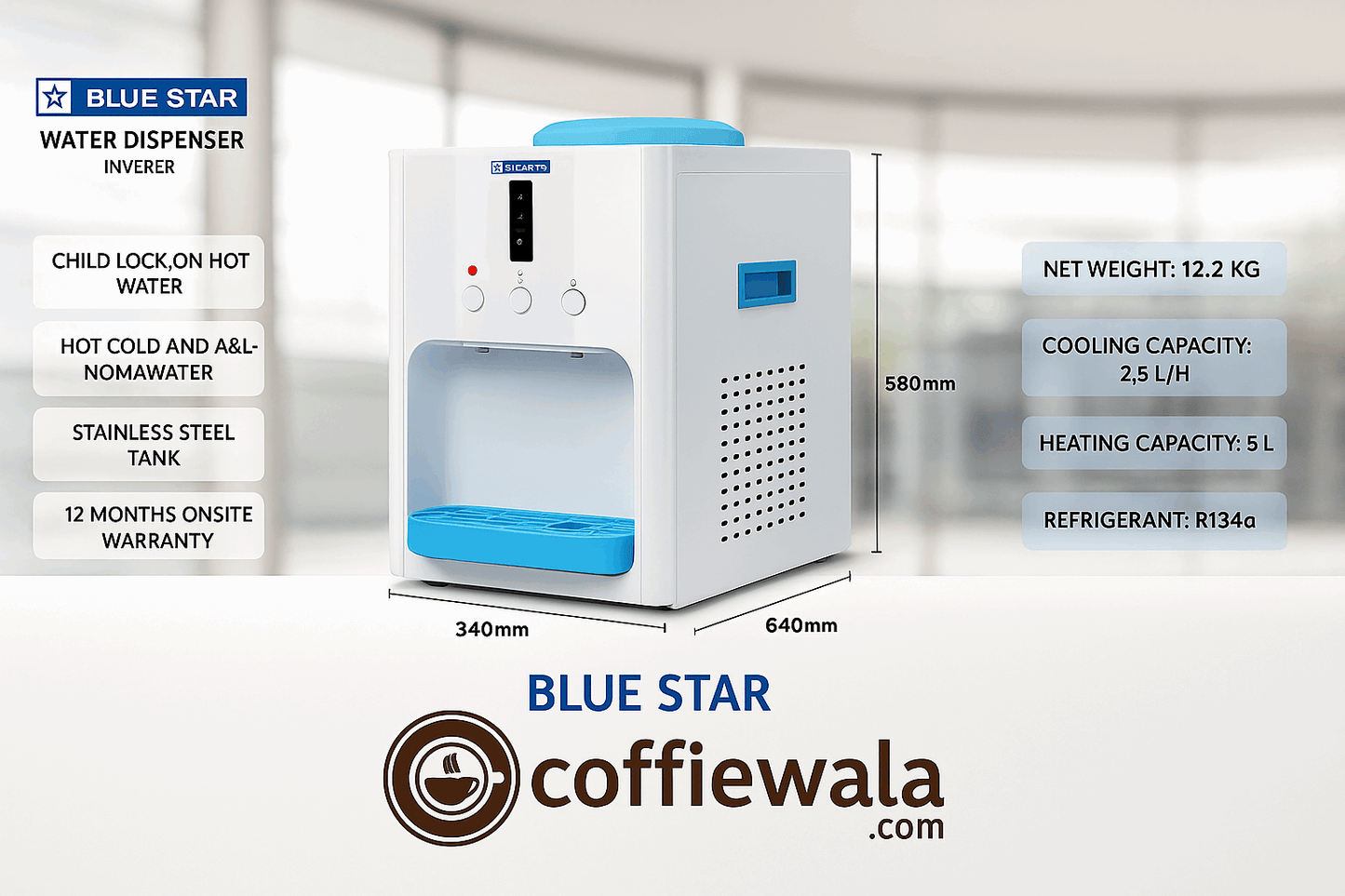 Atlantis water dispenser for office Delhi with child lock hot water and stainless steel tank