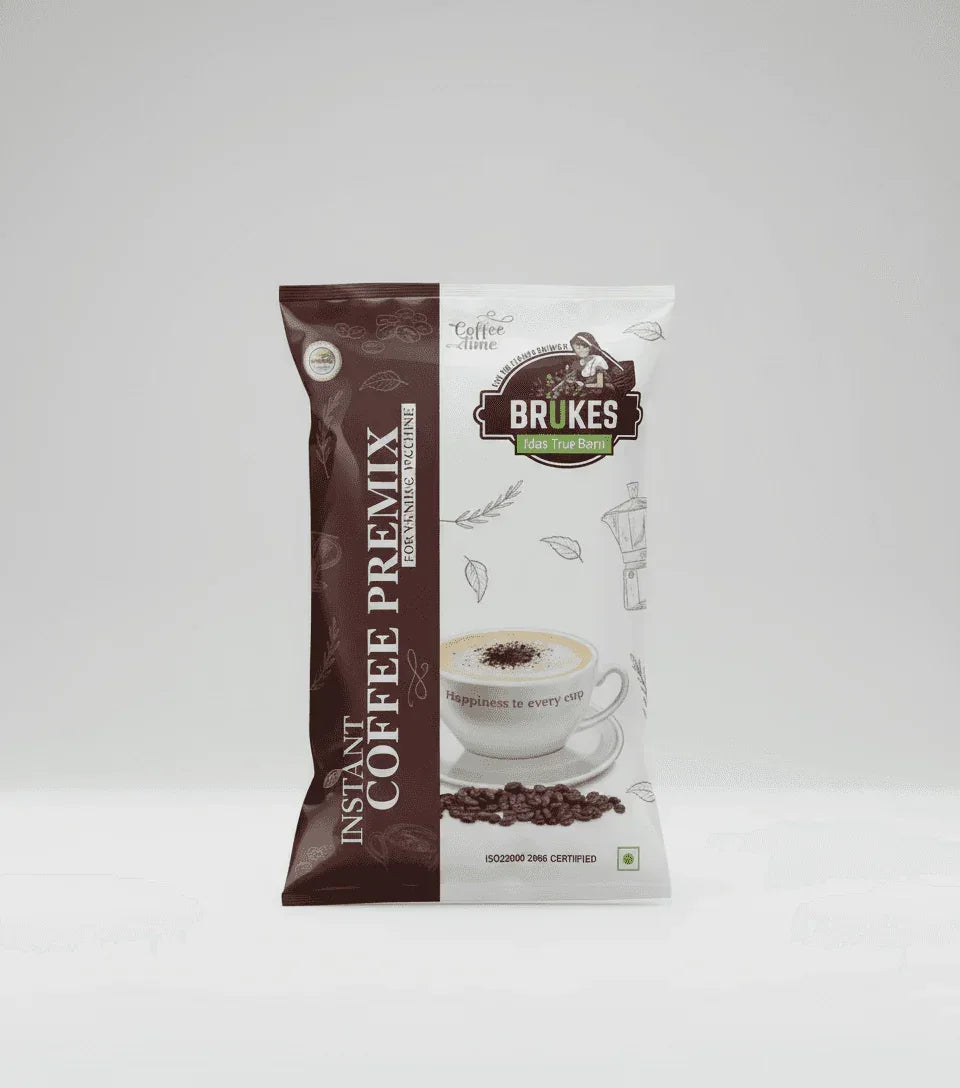 BRUKES coffee vending machine 1kg instant coffee premix pouch by Coffee walla with cup and coffee beans design