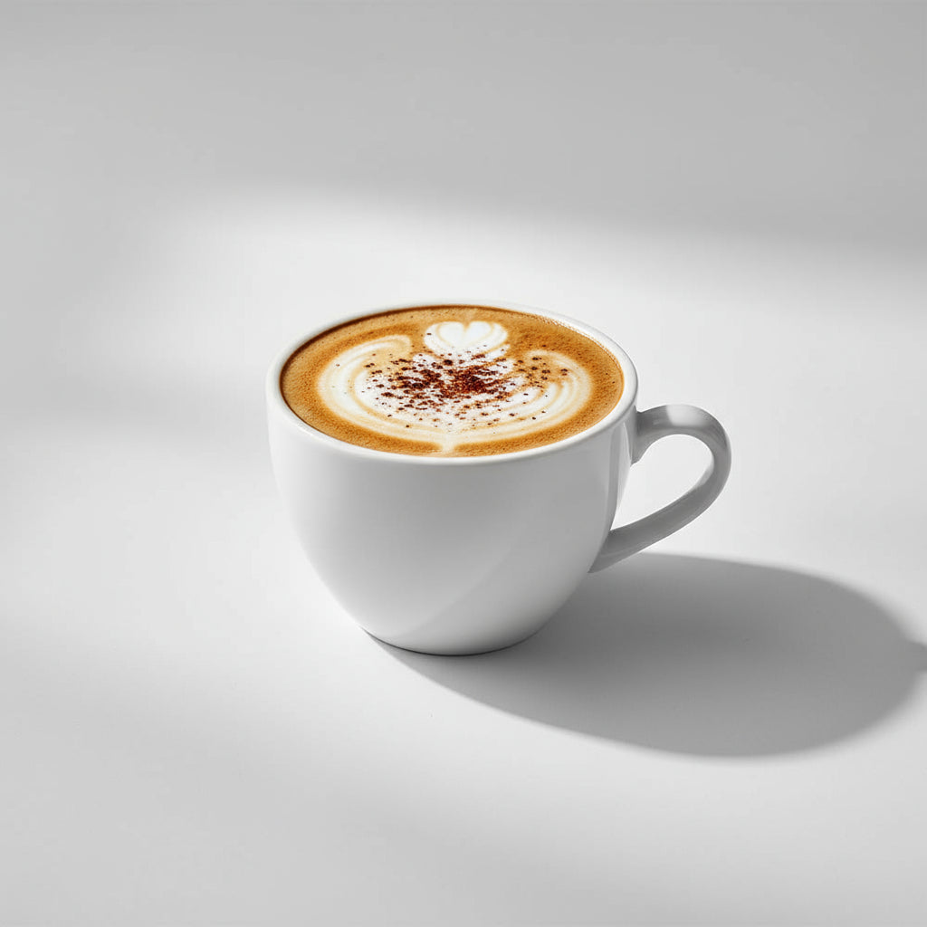 Cup of creamy instant Madras coffee pouch 1kg with frothy milk and cocoa powder topping