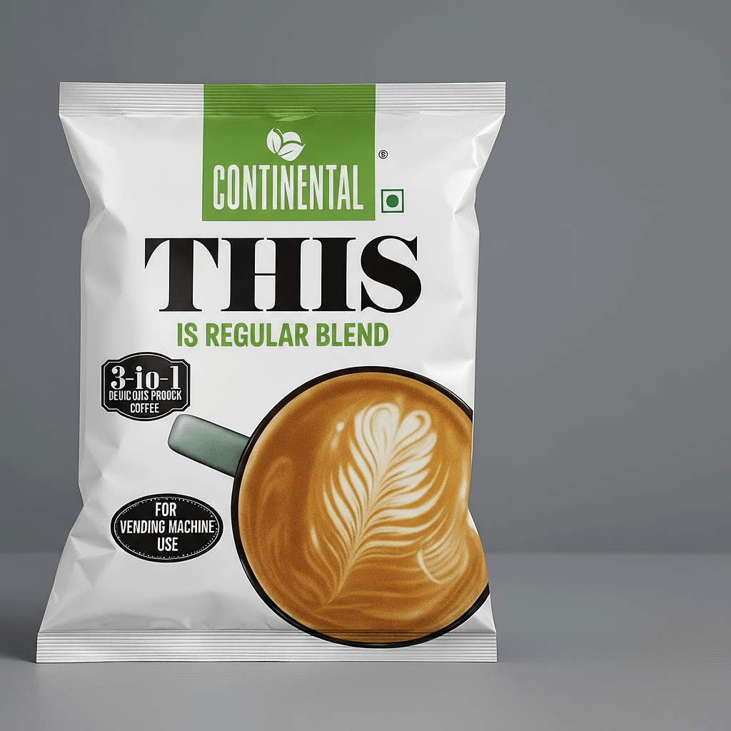 3 in 1 dental coffee premix pack by Continental with regular blend for vending machine use