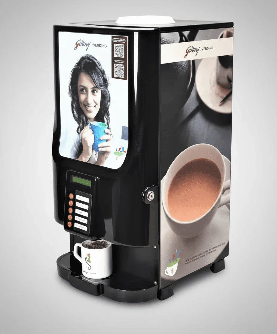 Black Godrej coffee vending machine with cup, Amazon coffee machine dealer Noida