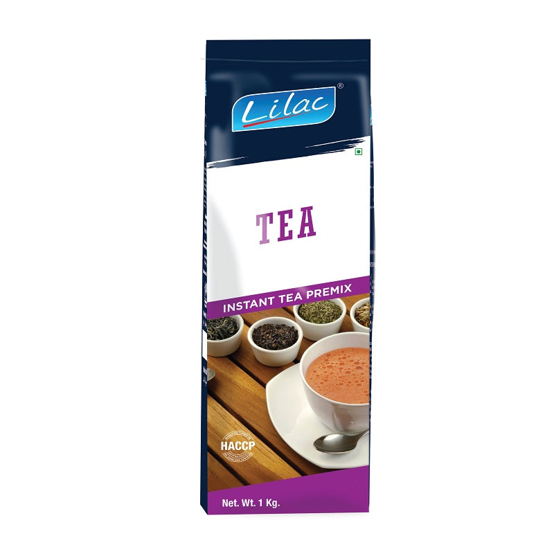 Lilac instant tea premix pack with cup of tea and tea leaves for Nescafe coffee premix Meghalaya