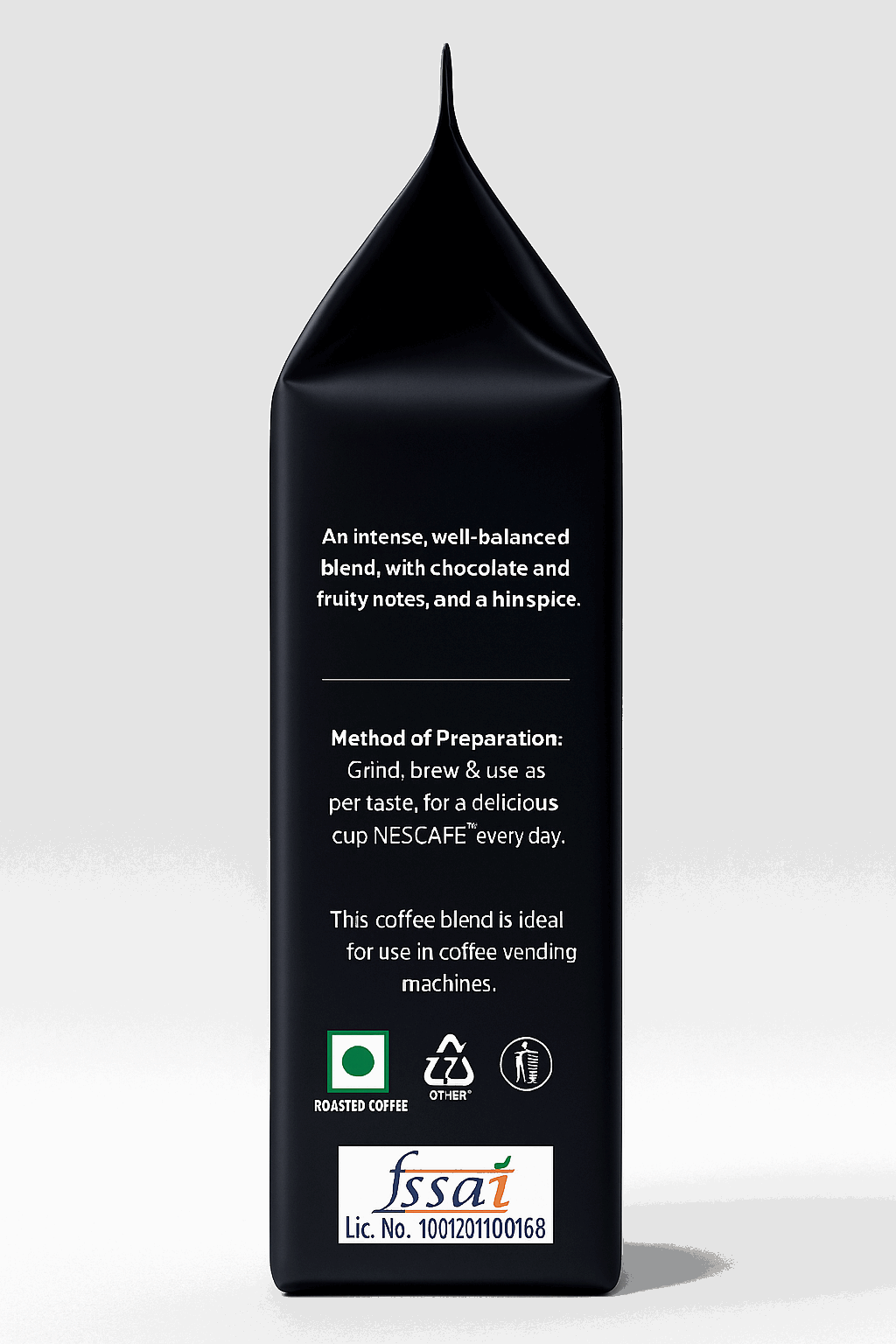 Black coffee bag with preparation instructions for whole roasted coffee beans Delhi from tea coffee vending service