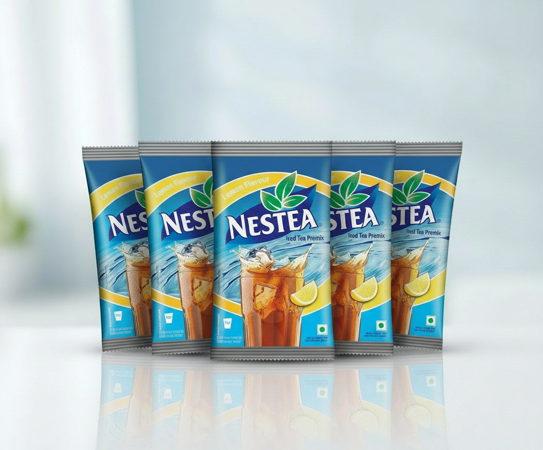 Nestea lemon iced tea 1kg pack with five sachets of iced tea powder in blue packaging