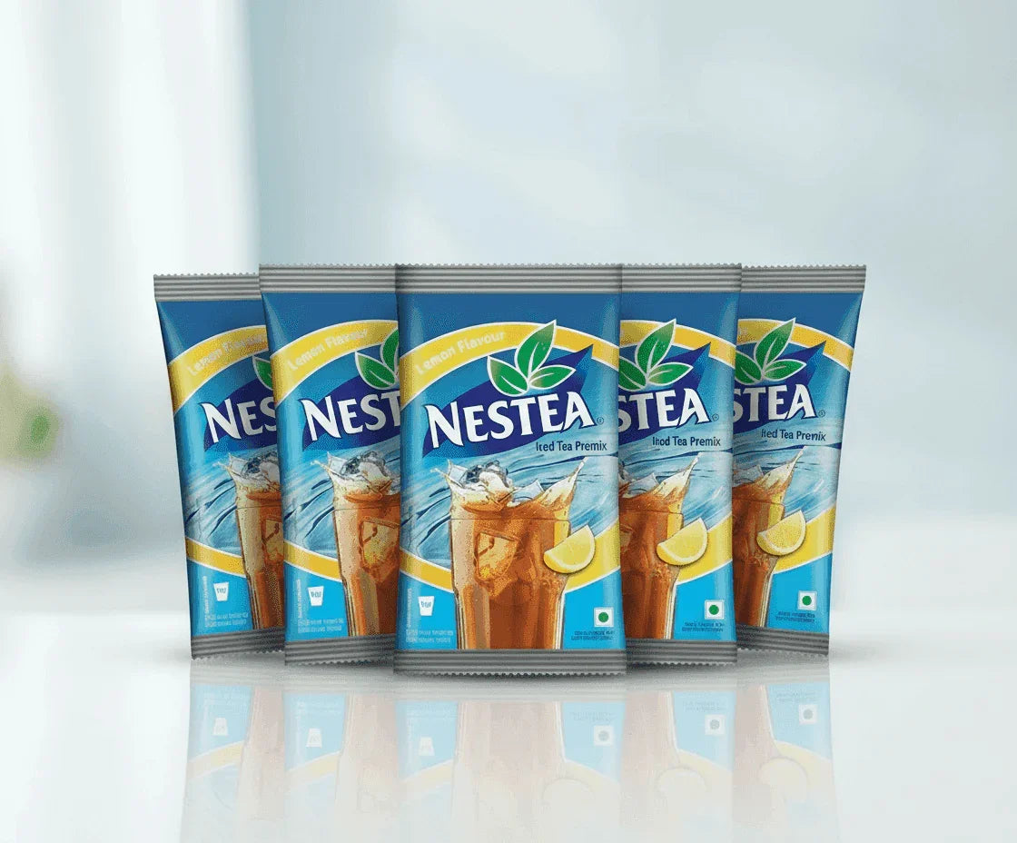 Nestea lemon iced tea 1kg pack with five sachets of iced tea powder in blue packaging