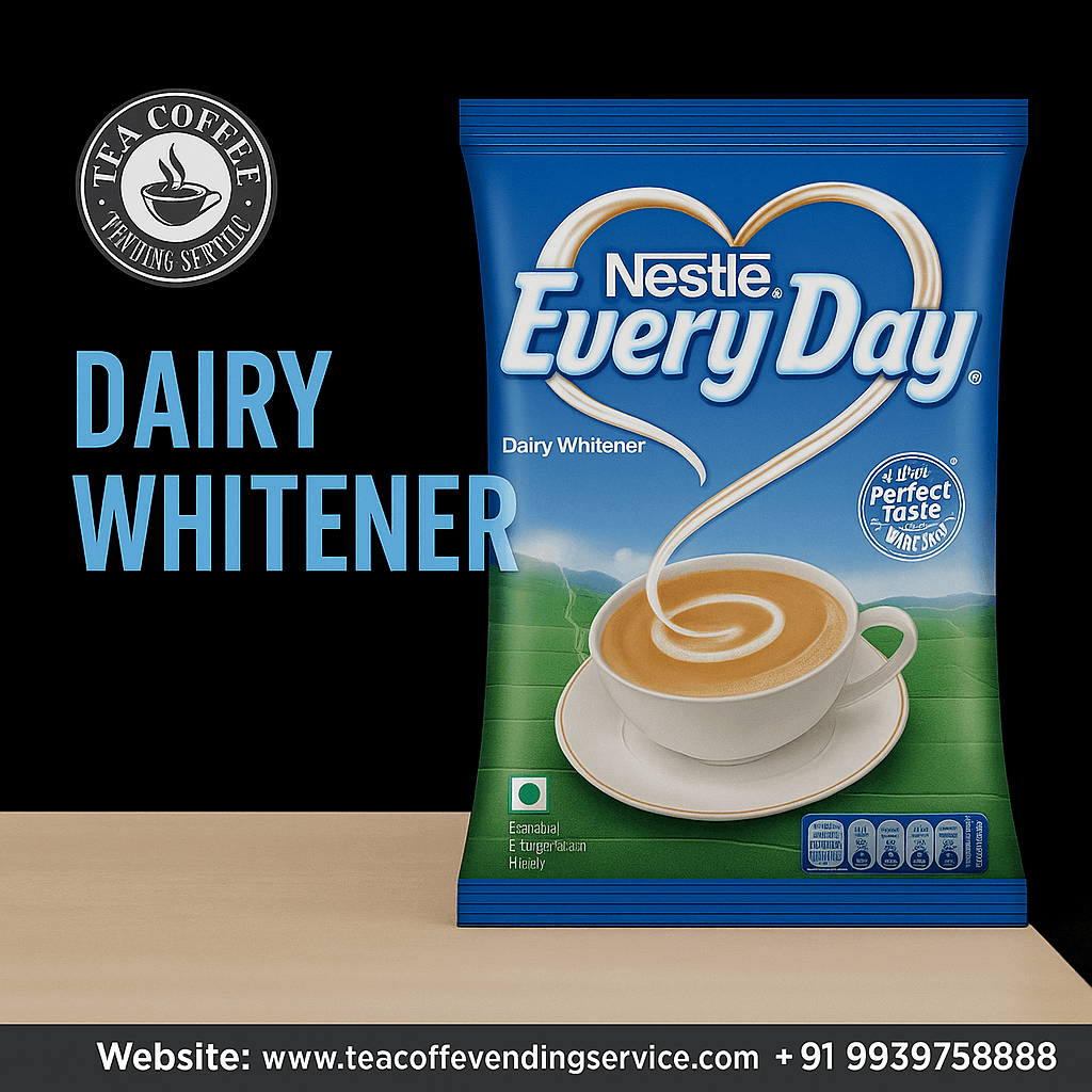 Nestle milk whitener for vending machines sachet with cup of tea and heart design on blue packaging