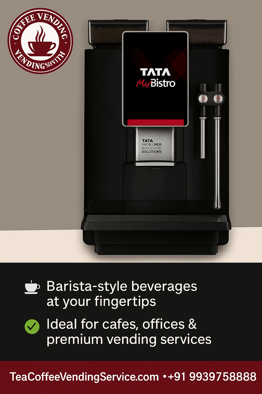 Black Tata My Bistro coffee machine for barista coffee machine rental Noida with sleek design