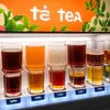 ta tea Atlantis Plus tea colorful beverage samples in clear glass cups for tasting