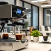 Coffee machine supplier West Bengal espresso machine with two cups brewing fresh coffee in office kitchen